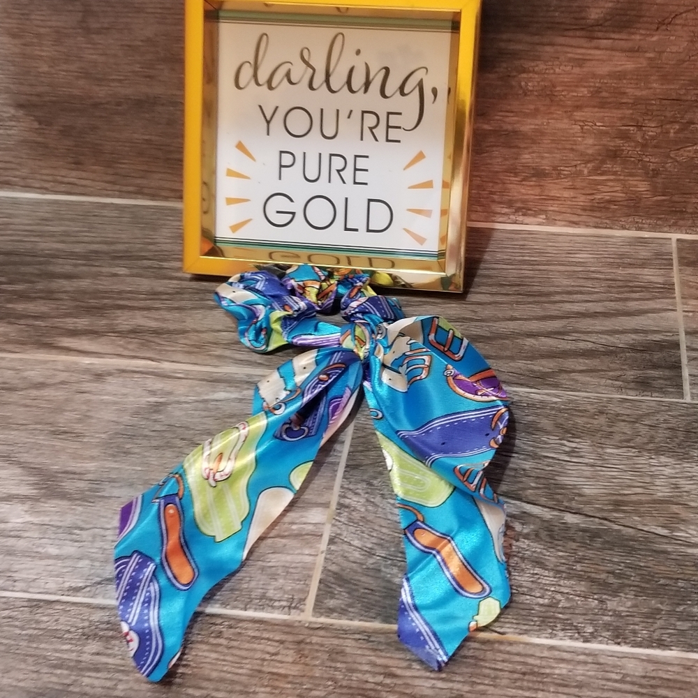 3/30 ☘️ANTHROPOLOGIE Teal Silk Scarf Scrungi New